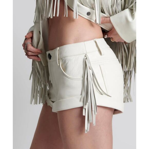NWT One Teaspoon White Sheep Leather Fringe Bandit Shorts Size 27 - Picture 1 of 16